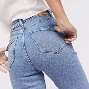 ASOS Stradivarius Organic Cotton Slim Mom Jeans with Stretch in Washed Blue…NEW!